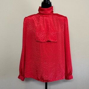 Silvercord  top women 14 flowy bishop high neck long sleeve blouse red